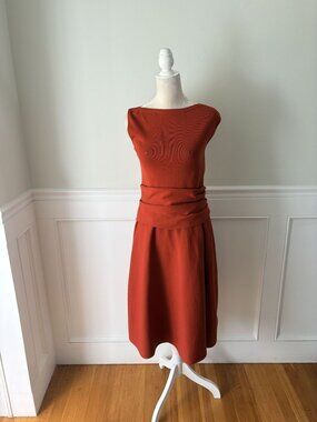 The Fold London Camelot Cayenne Orange Knit Belted Sleeveless Dress UK 12 US 8 N